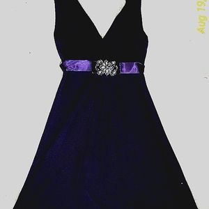 Deep purple dress with ornate sash, size 8, Like New